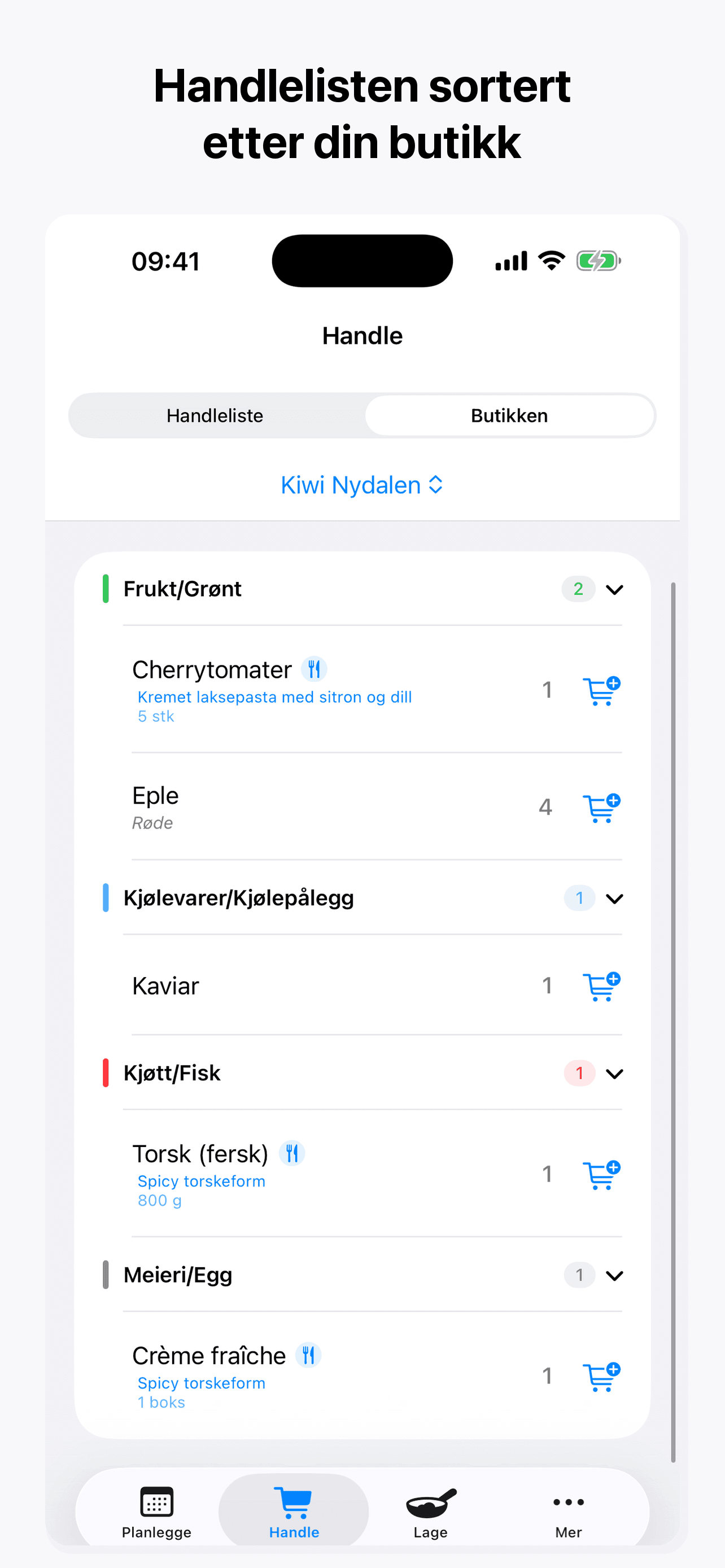 Handlelisten sortert etter din butikk